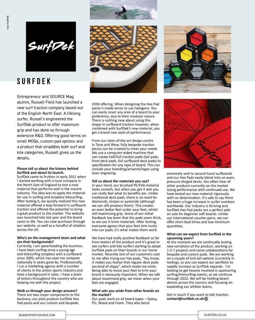 surfdek brand profile in boardsport source magazine